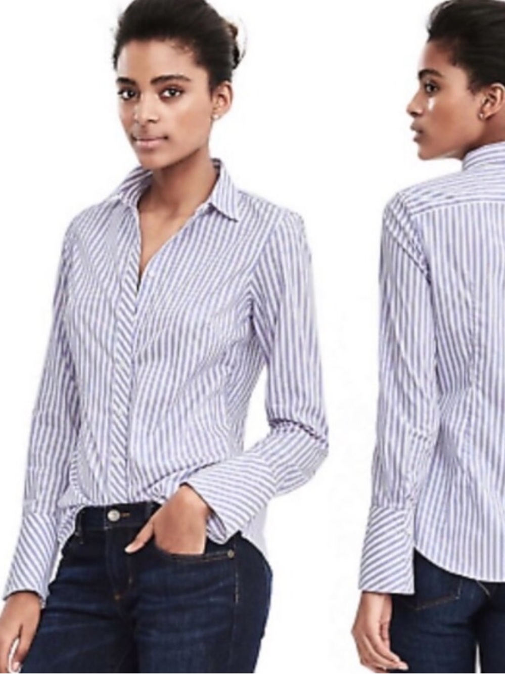 Banana Republic Riley Long Sleeve Bell Cuff Striped Button Up Down Dress Shirt